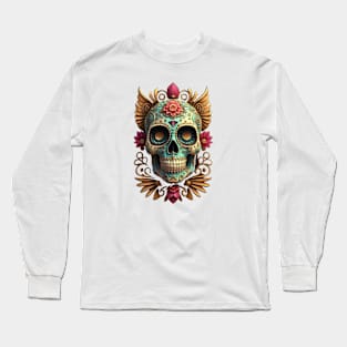 Sugar Skull Dia de los Muertos Mexican Day Of The Dead Tattoo Art Culture Punk Rock Goth Skeleton Long Sleeve T-Shirt